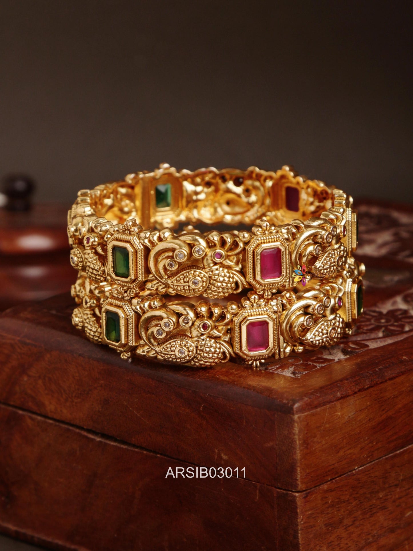 Antique Ruby and Green Stone Bangles
