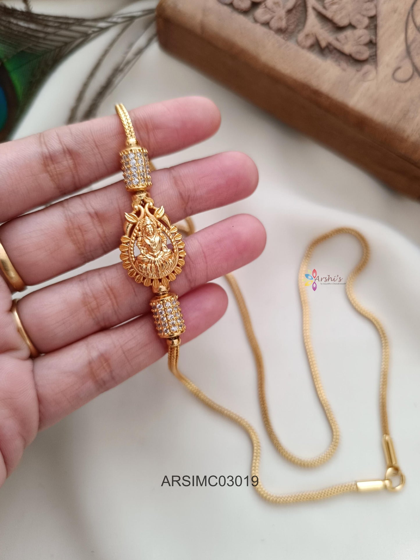 Lakshmi and White Stone Side Locket Mugappu Chain