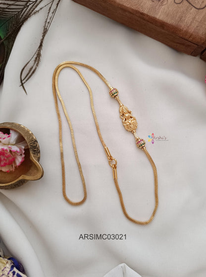 Lakshmi with Side Gold Ball Multi Stone Mugappu Chain