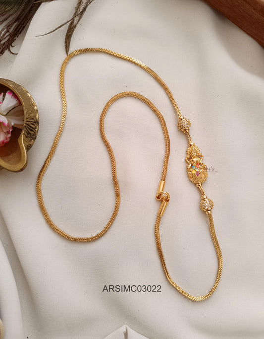 Lakshmi with Side Gold Ball White Stone Mugappu Chain