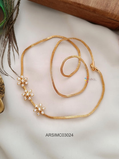 Three White Stone Side Locket Mugappu Chain