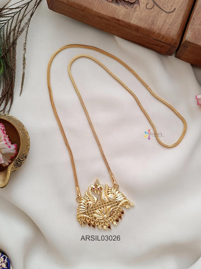 Plain Dual Peacock Pendant Long Necklace