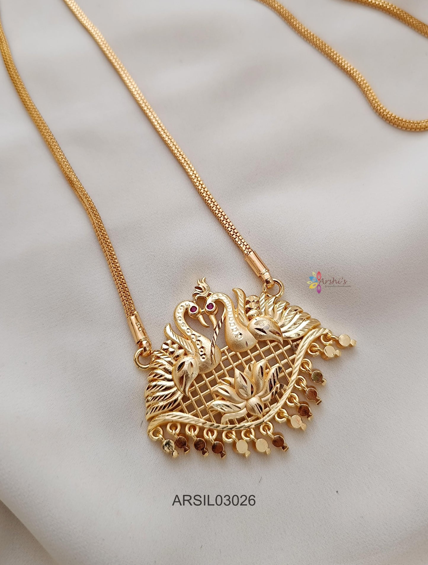 Plain Dual Peacock Pendant Long Necklace