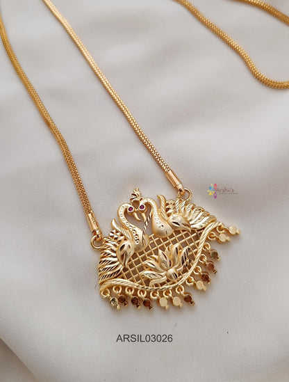 Plain Dual Peacock Pendant Long Necklace