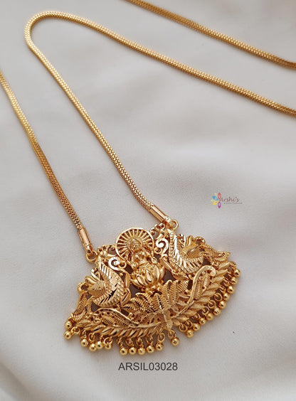 Lakshmi with Peacock Pendant Long Necklace