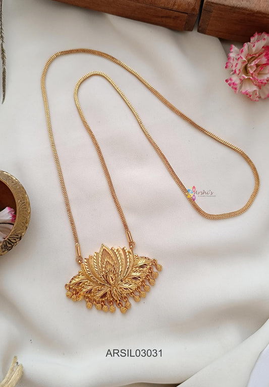 Lotus Pendant Gold Bead Long Necklace