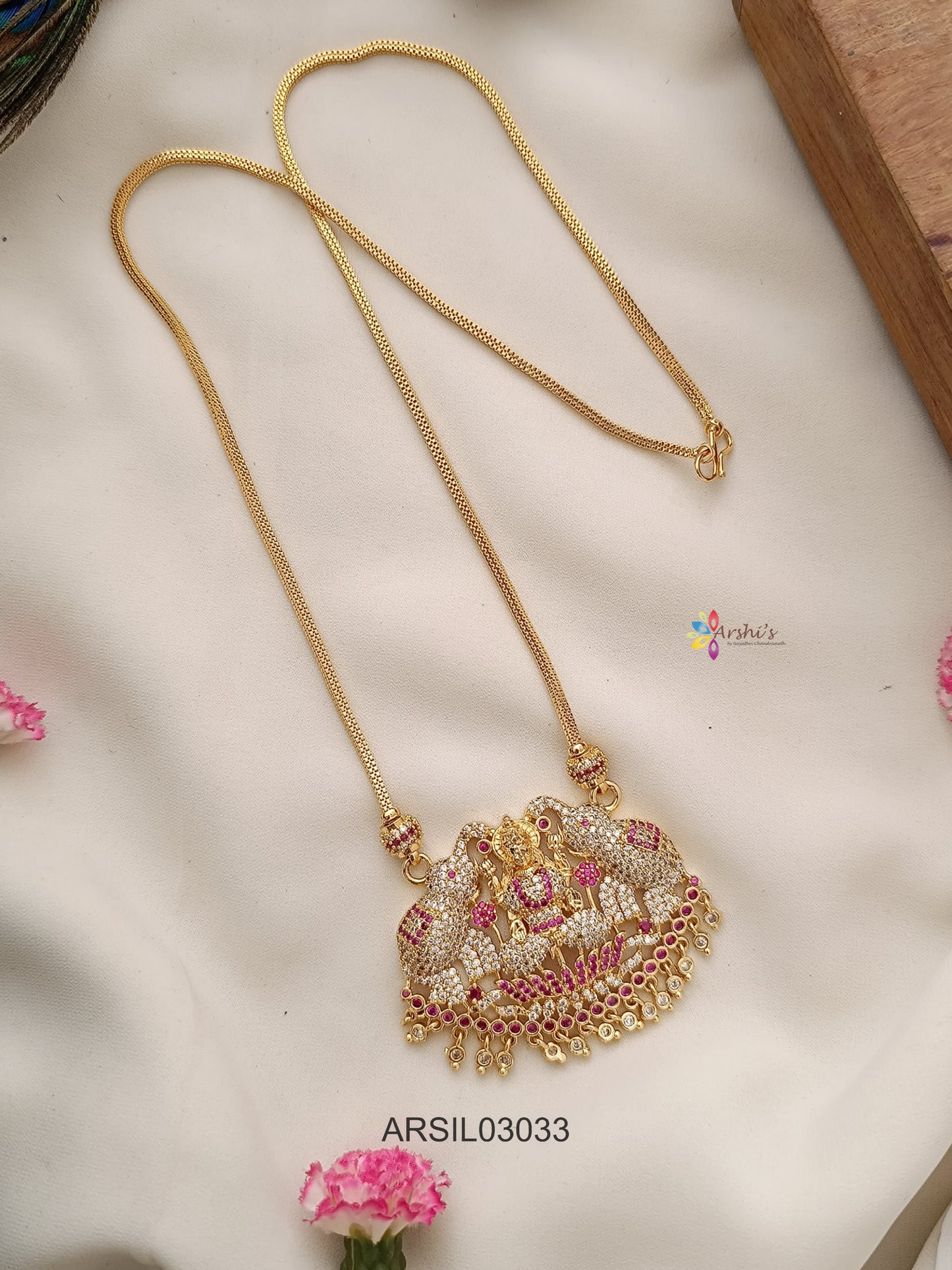 Dual Elephant Lakshmi Long Necklace