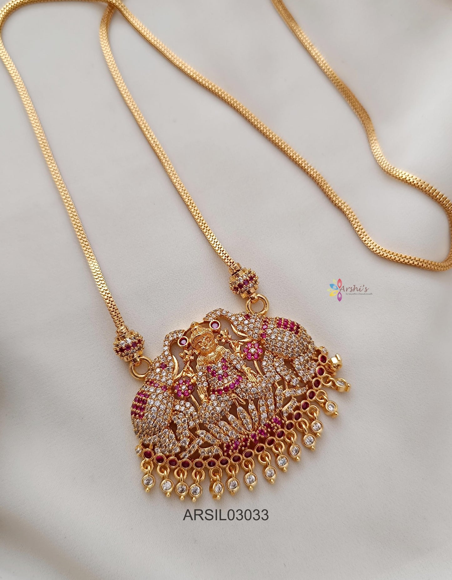 Dual Elephant Lakshmi Long Necklace