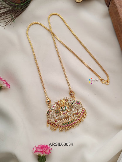Dual Elephant Lakshmi Multi Stone Long Necklace