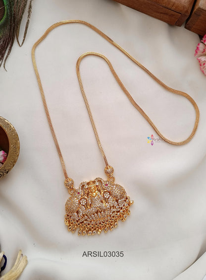 Dual Elephant Lakshmi White Stone Long Necklace