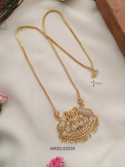 Dual Elephant Lakshmi White Stone Long Necklace