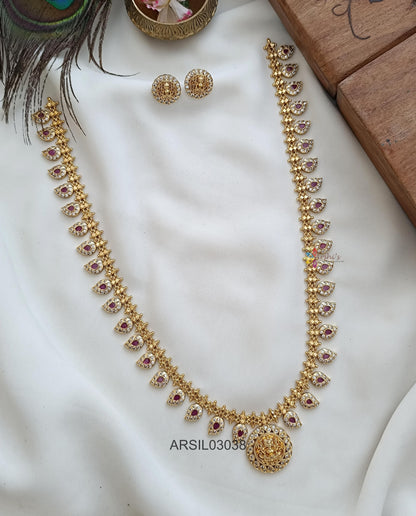 Round Lakshmi Pendant Mango Long Necklace
