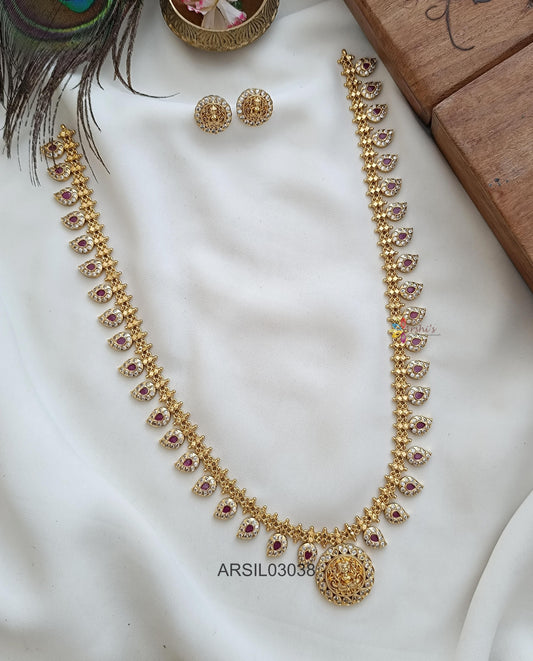 Round Lakshmi Pendant Mango Long Necklace