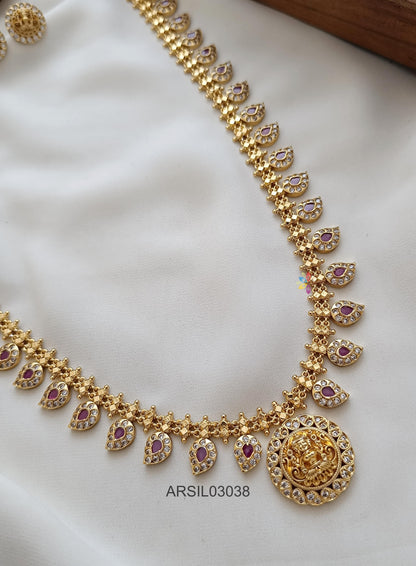 Round Lakshmi Pendant Mango Long Necklace