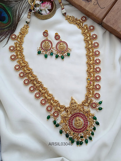 Lakshmi and Peacock Bottu Mala Long Necklace
