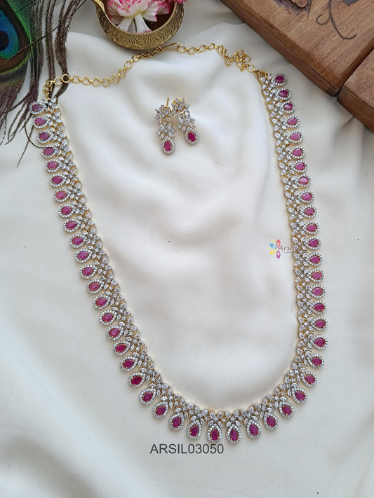 Diamond Look Like Pink Stone Long Necklace