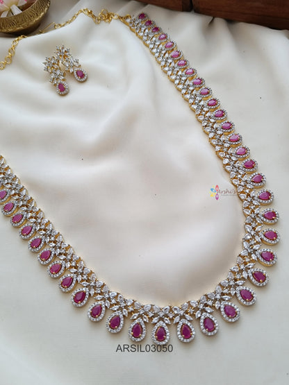 Diamond Look Like Pink Stone Long Necklace