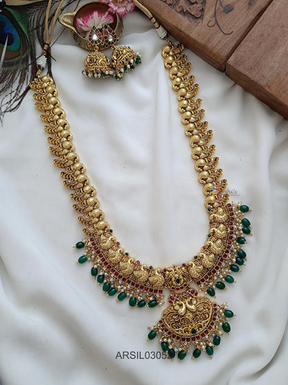 Peacock Green Bead Long Necklace