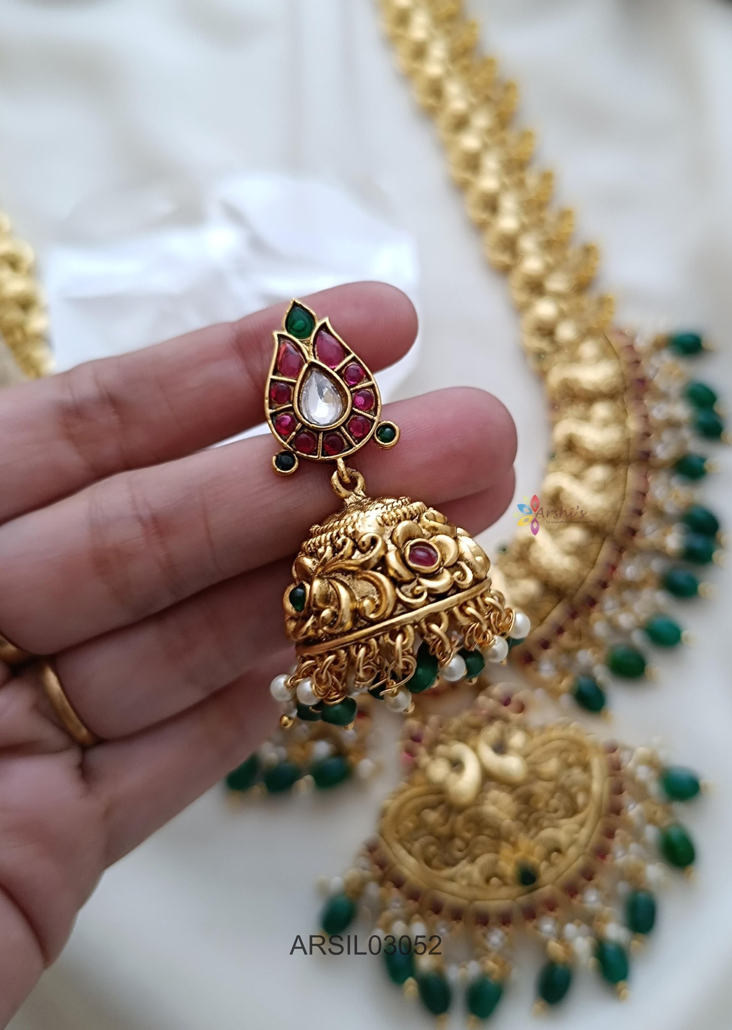 Peacock Green Bead Long Necklace