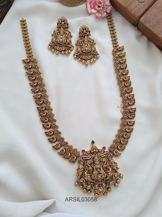 Antique Lakshmi and Peacock Long Necklace