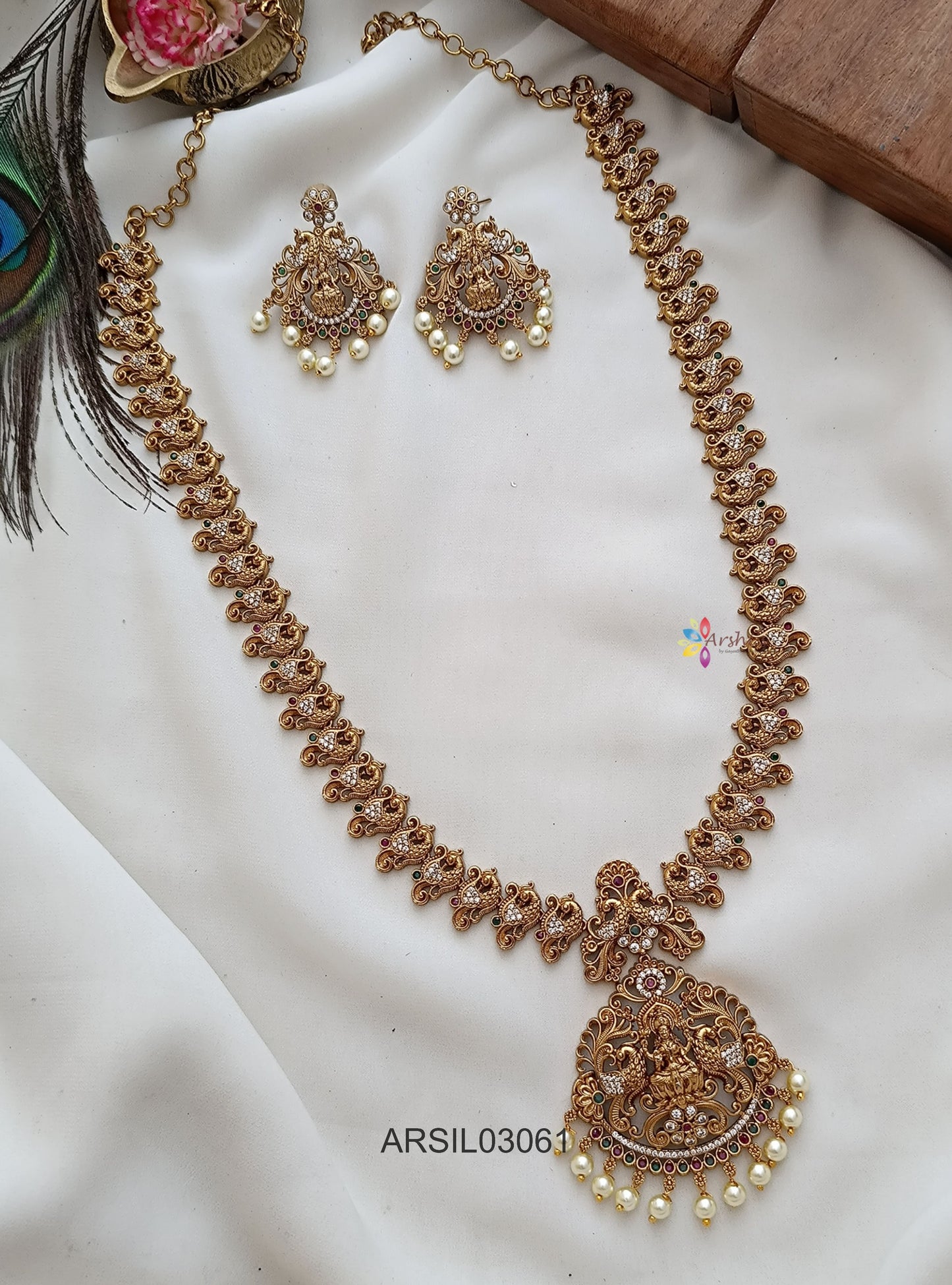 Lakshmi Pendant and Peacock Long Necklace
