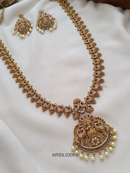 Lakshmi Pendant and Peacock Long Necklace