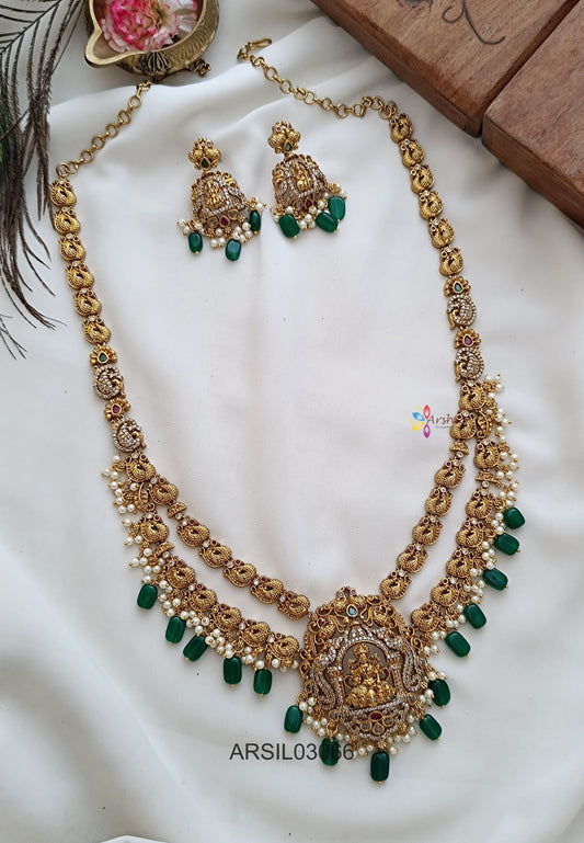 Lakshmi Peacock Green Bead Long Necklace