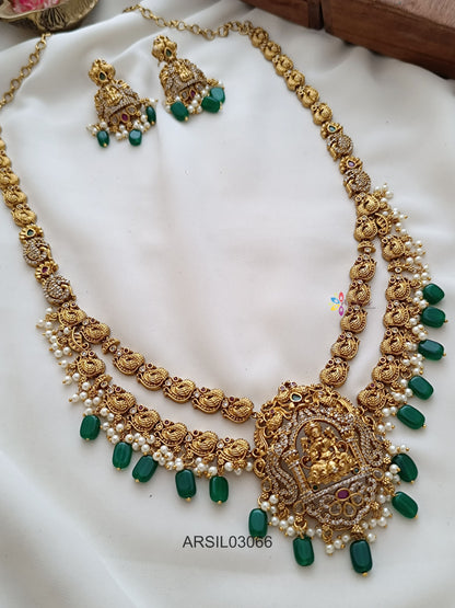 Lakshmi Peacock Green Bead Long Necklace