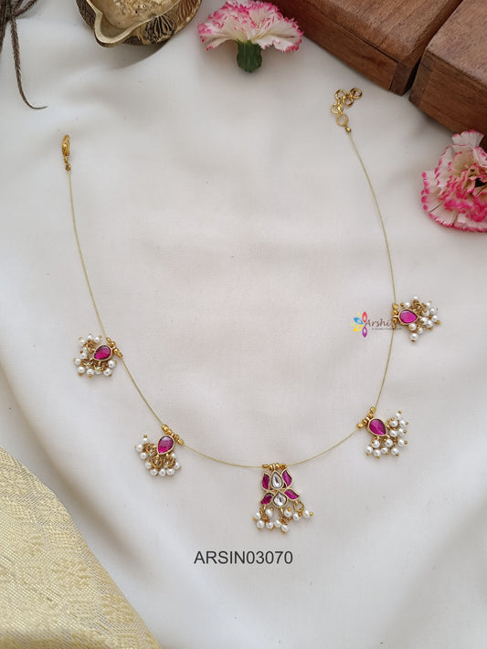 Jadau Kundan Red Invisible Necklace