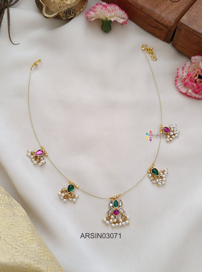 Jadau Kundan Red and Green Invisible Necklace