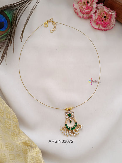 Green Chandbali Pendant Invisible Necklace