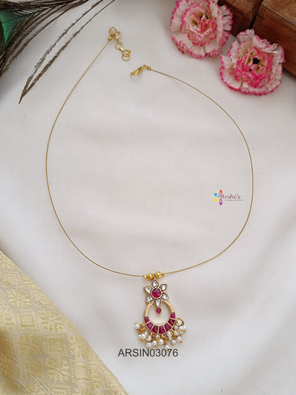 Red and White Chandbali Pendant Invisible Necklace