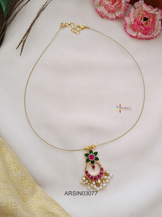 Invisible Necklace with Chandbali Pendant