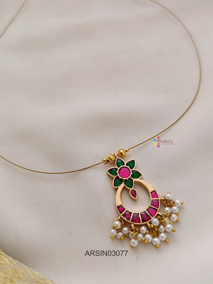 Invisible Necklace with Chandbali Pendant