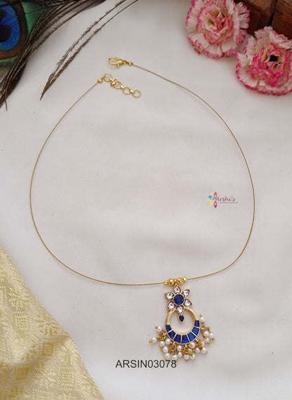 Blue Chandbali Pendant Invisible Necklace