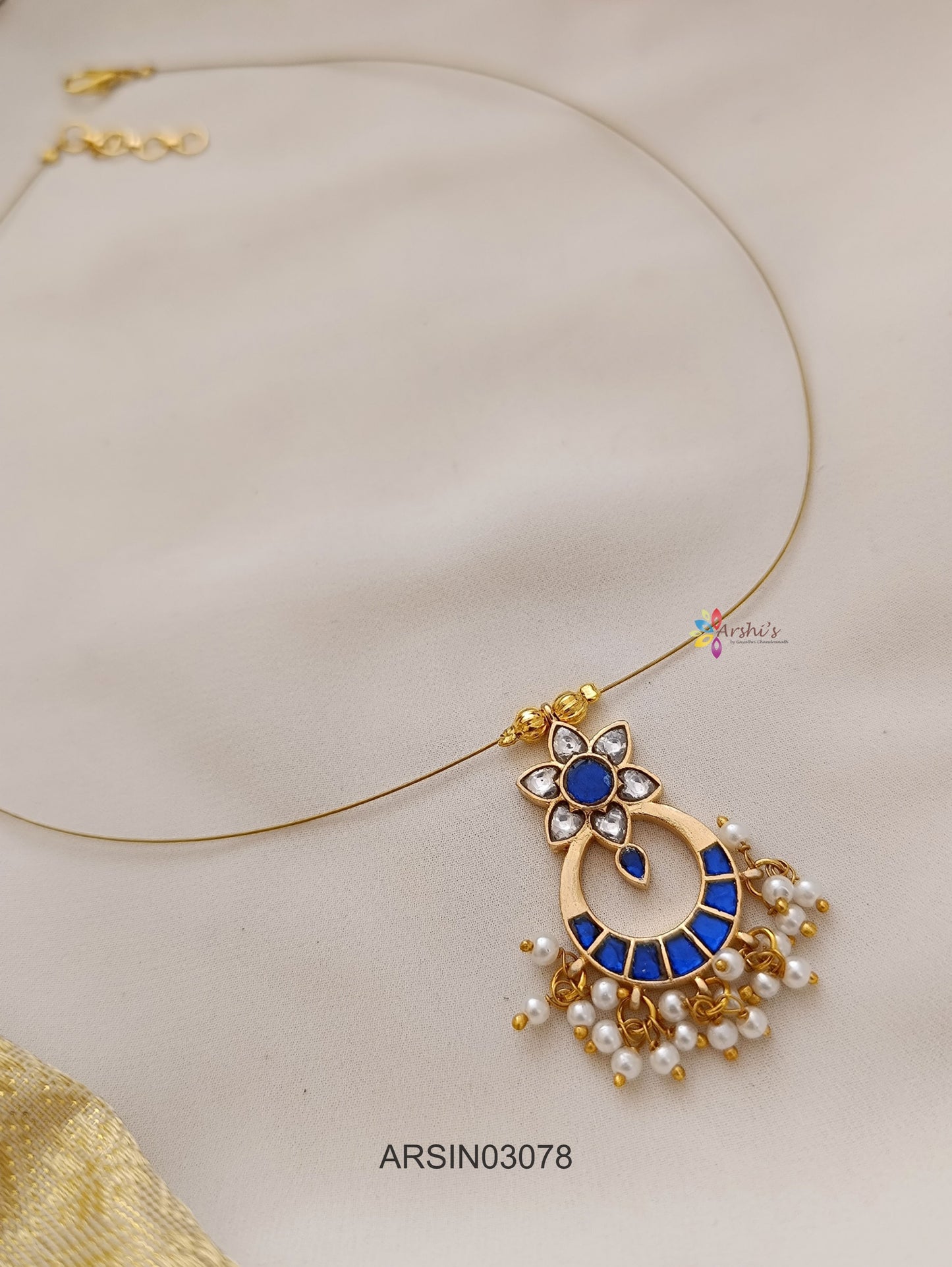Blue Chandbali Pendant Invisible Necklace