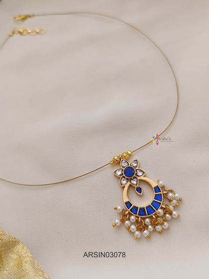 Blue Chandbali Pendant Invisible Necklace