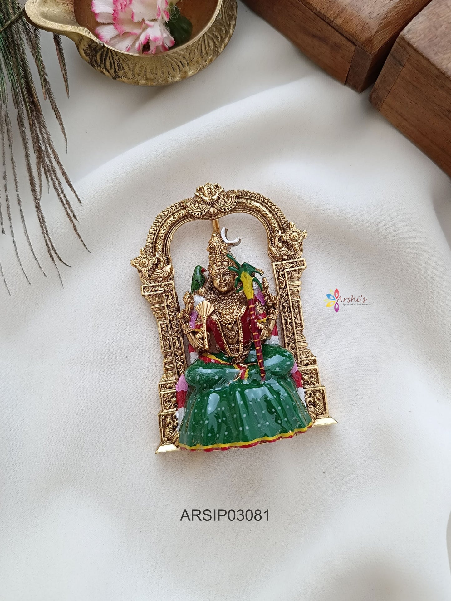 Goddess Kamakshi Green Saree Pendant