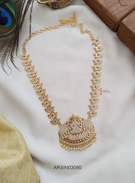 Mango and Lakshmi Pendant White Stone Long Necklace