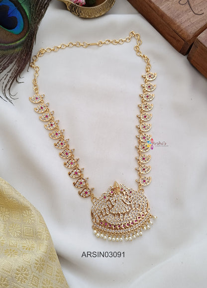 White Stone Mango and Lakshmi Pendant Long Necklace