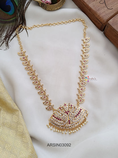 Mango and Swan Design White Stone Long Necklace
