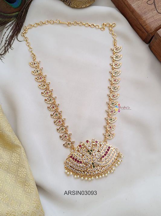 White Stone Mango and Swan Design Long Necklace