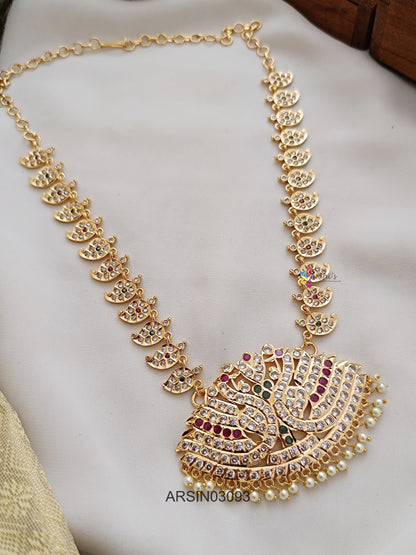 White Stone Mango and Swan Design Long Necklace