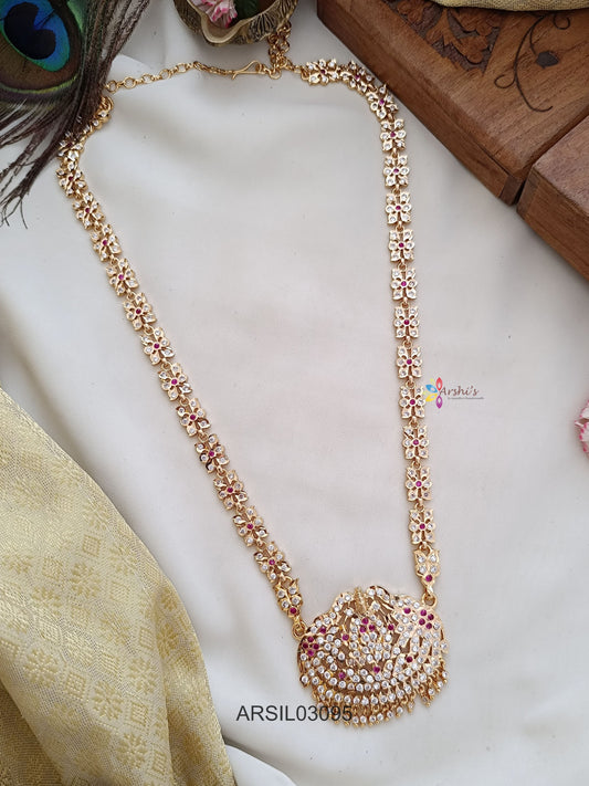 White Stone Lakshmi Pendant Long Necklace