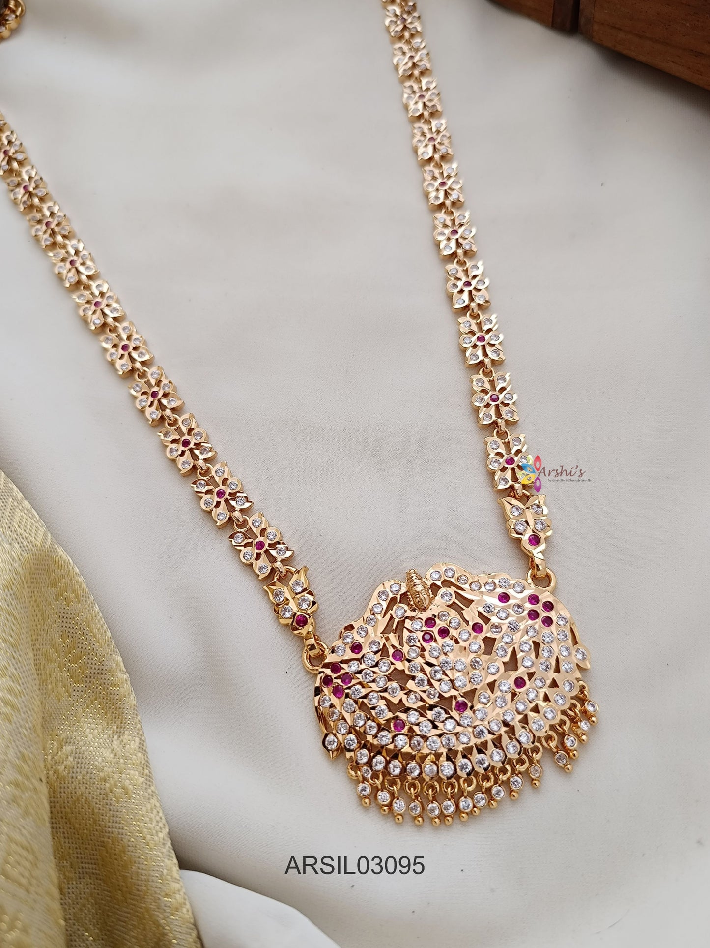 White Stone Lakshmi Pendant Long Necklace