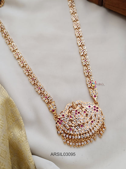 White Stone Lakshmi Pendant Long Necklace