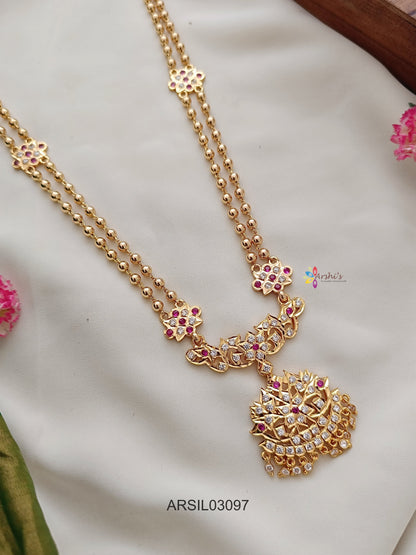 Two Layer White and Red Stone Long Necklace