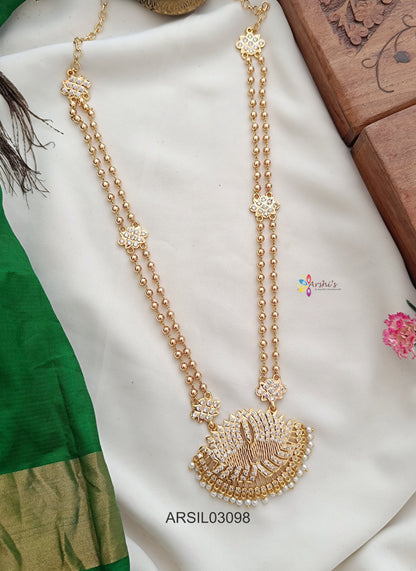 Two Layer Lotus Pendant White Stone Long Necklace