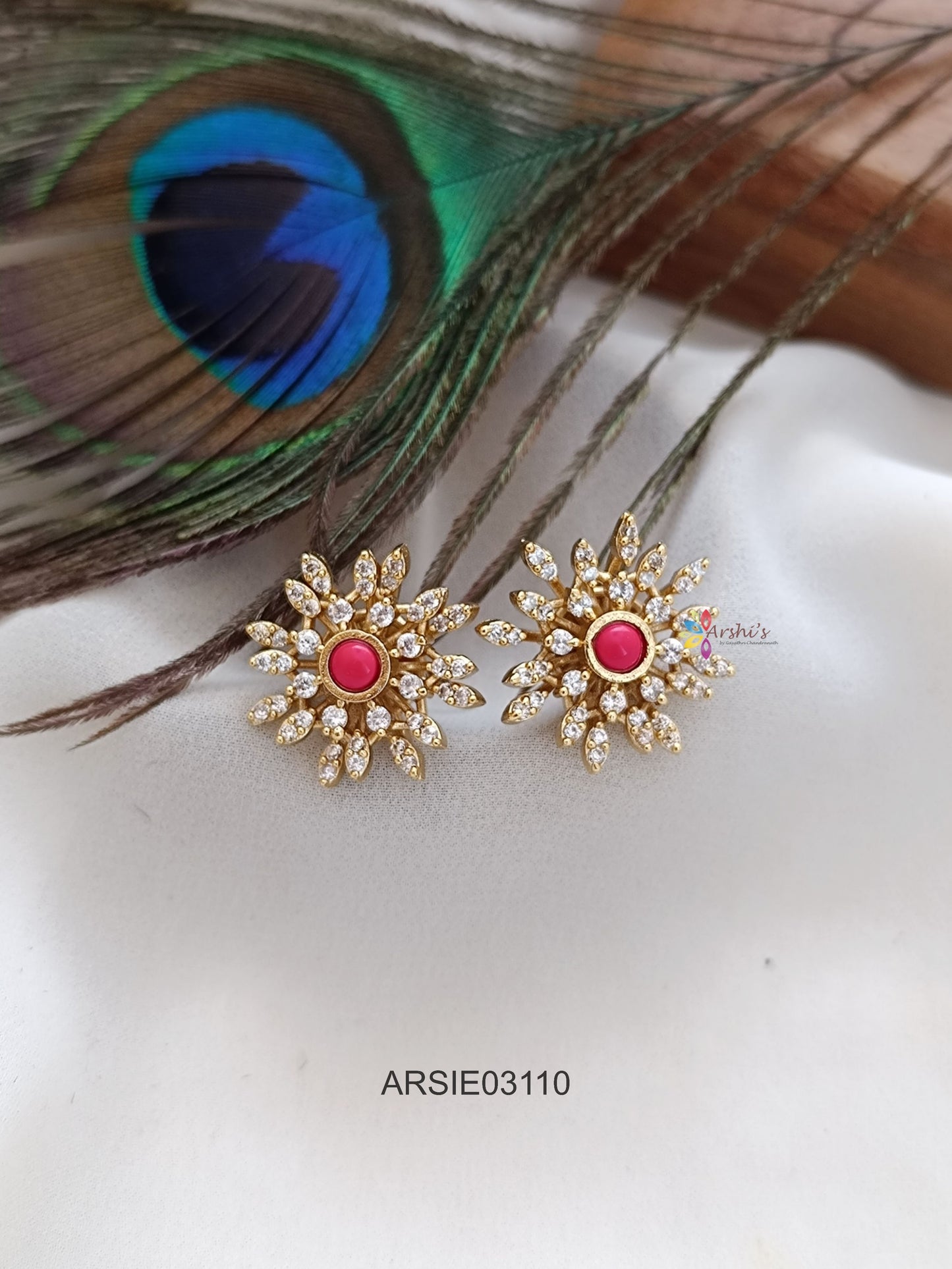 Coral and White Stone Earrings
