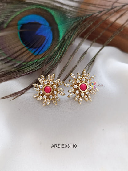 Coral and White Stone Earrings